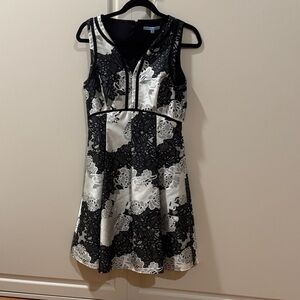 ANTONIO MELANI Black and White Floral Lace Mini Dress